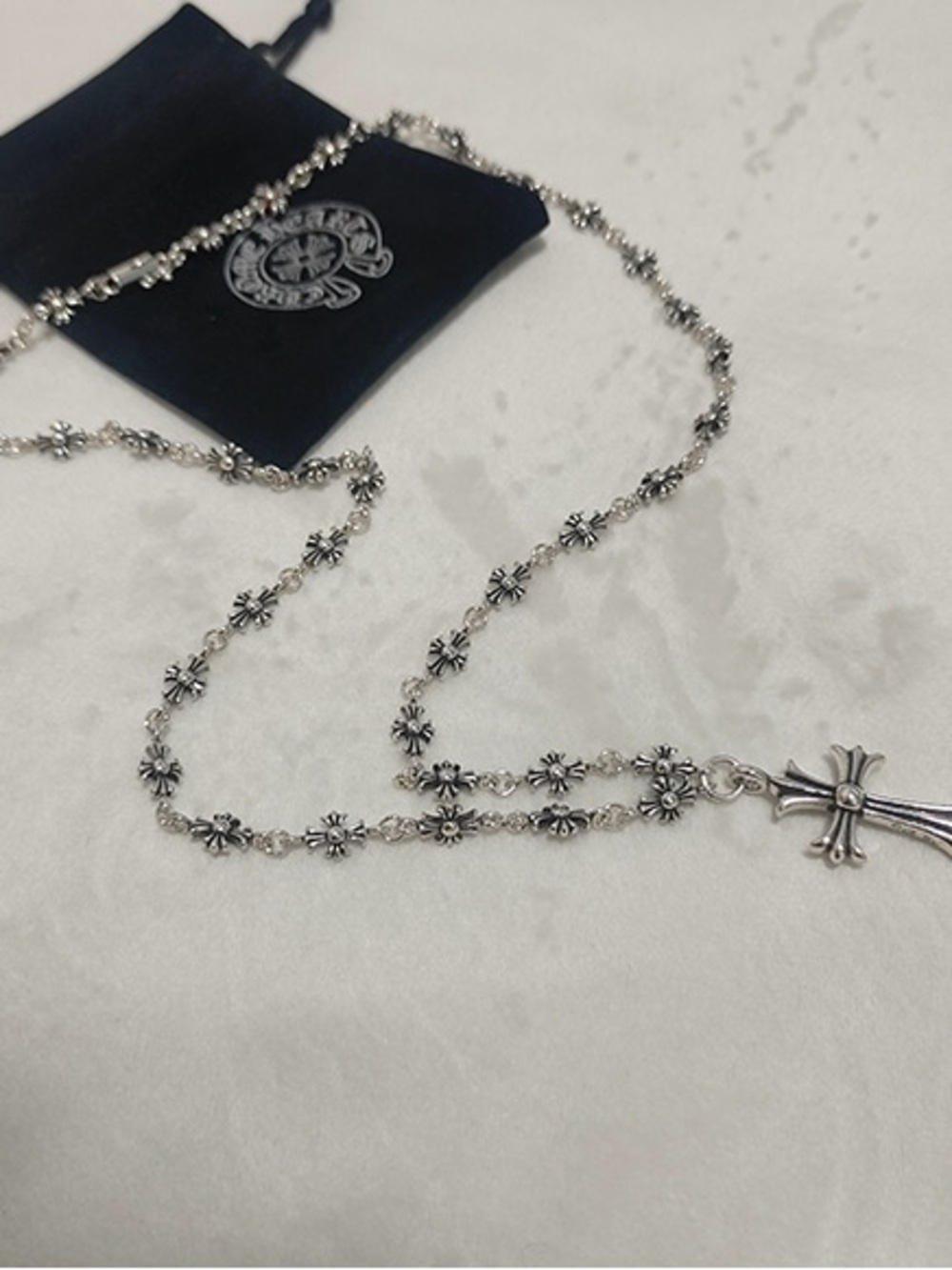 Chrome Hearts Silver Fleur-Link Cross Pendant Necklace - Picture 6 of 6